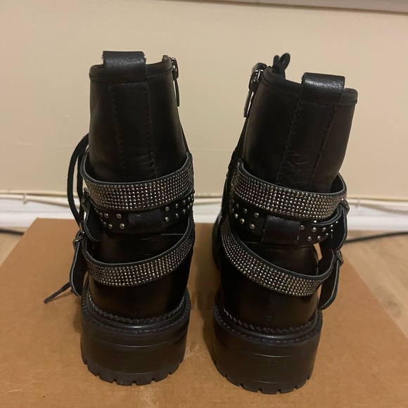 Steve Madden Black Combat Boots with zipper/lace-up with rhinestones. - Picture 5 of 15